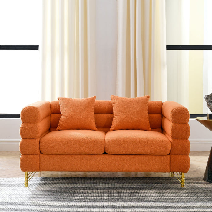 Oversized 2 Seater Sectional Sofa, Living Room Comfort Fabric Sectional Sofa - Deep Seating Sectional Sofa, Soft Sitting With 2 Pillows For Living Room, Bedroom, Office, Orange Teddy
