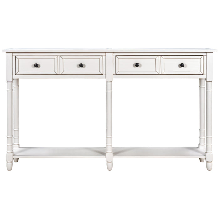 Trexm Console Table Sofa Table Easy Assembly With Two Storage Drawers And Bottom Shelf For Living Room, Entryway (Ivory White)