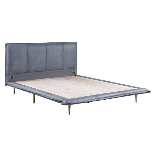 Metis - Eastern King Bed - Gray Top Grain Leather Unique Piece Furniture