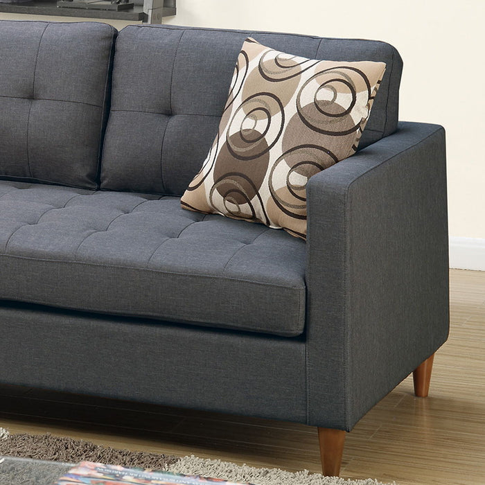 Linen-Like Fabric Reversible Sectional Sofa In Blue Gray