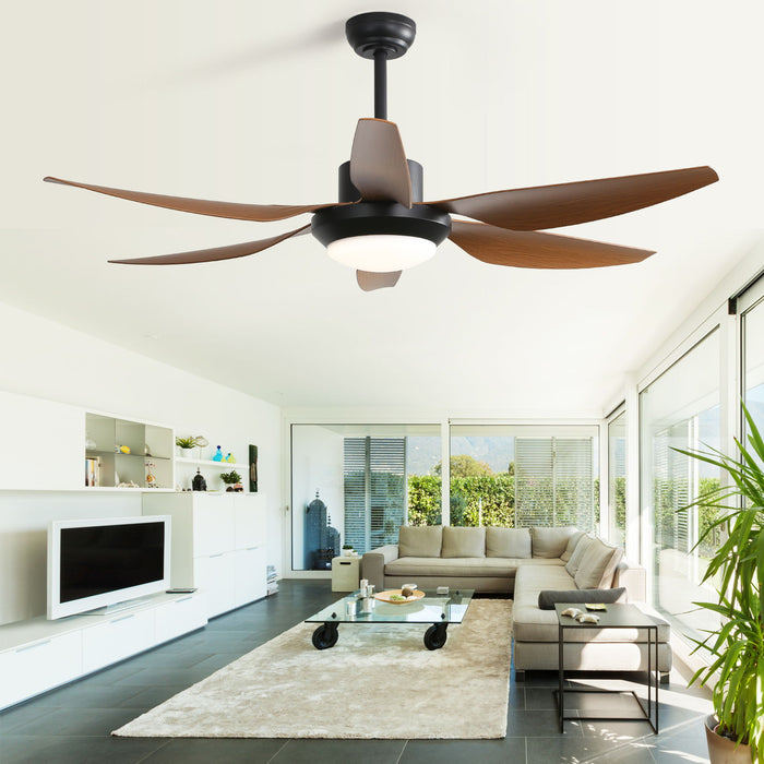 Indoor Ceiling Fan With Dimmable LED Light 5 Blades Remote Control Reversible Dc Motor Black For Living Room - Matte Black