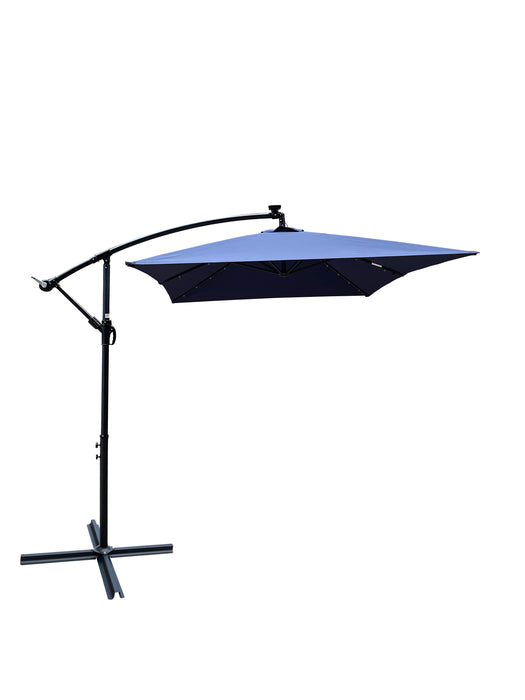 Rectangle 2X3M Outdoor Patio Umbrella Solar Powered LED Lighted Sun Shade Market Waterproof 8 Ribs Umbrella With Crank And Cross Base For Garden Deck Backyard Pool Shade Outside Deck Swimming Pool - Navy Blue