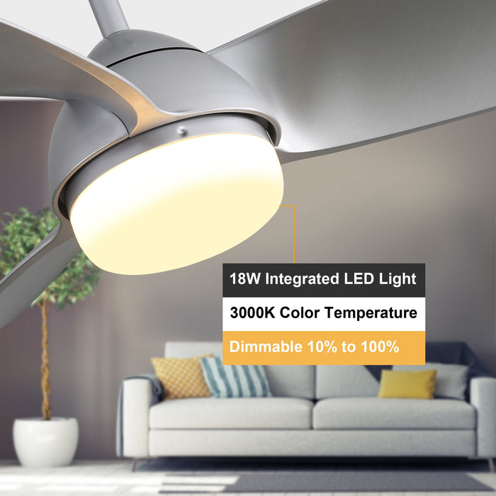 Modern Ceiling Fan With 6 Speed Remote Control Dimmable Reversible Dc Motor With Light - Nickel