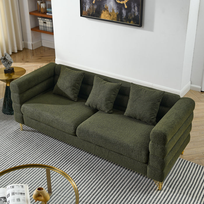 Oversized 3 Seater Sectional Sofa, Living Room Comfort Fabric Sectional Sofa - Deep Seating Sectional Sofa, Soft Sitting With 3 Pillows For Living Room, Bedroom, Office Green Teddy