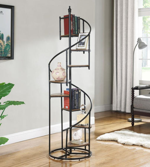 Roseglen - 8-Shelf Staircase Bookcase - Rustic Brown And Black Unique Piece Furniture