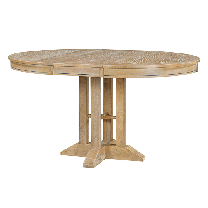 Trexm Farmhouse Dining Table Extendable Round Table For Kitchen, Dining Room (Natural Wood Wash)