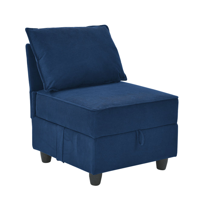Single Seat Of Module Sofa Without Armrest, Navy Blue Corduroy Velvet, Spring Pack Cushions