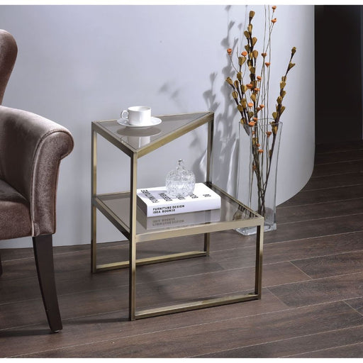 Treva - End Table - Antique Gold & Smoky Glass Unique Piece Furniture