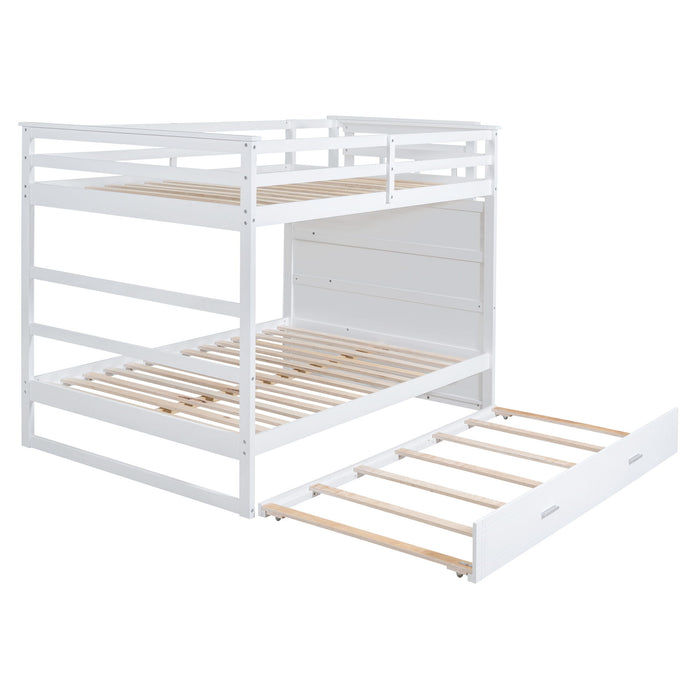 Full Over Full Bunk Bed With Twin Size Trundle And Staircase, White