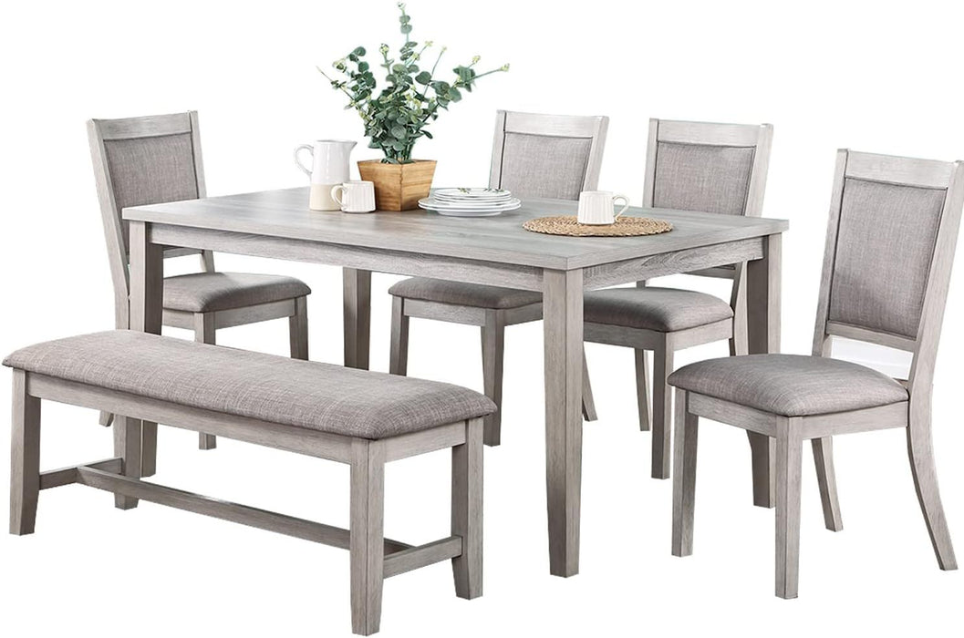 Contemporary Dining 6 Piece Set Table 4 Side Chairs And Bench Natural Finish Padded Cushion Seats Chairs Rectangular Dining Table Dining Room Furniture