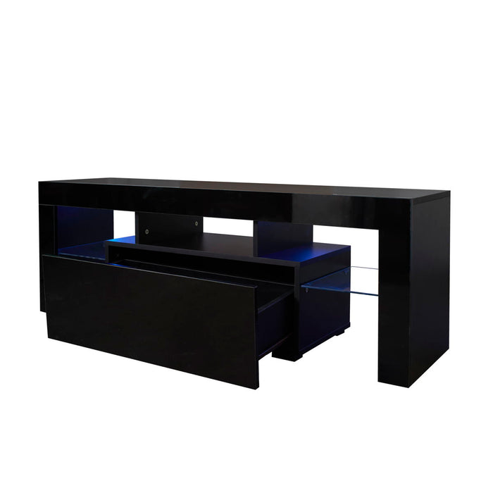 Black Tv Stand With LED Rgb Lights -Flat Screen Tv Cabinet - Gaming Consoles - In Lounge Room - Living Room And Bedroom - Black