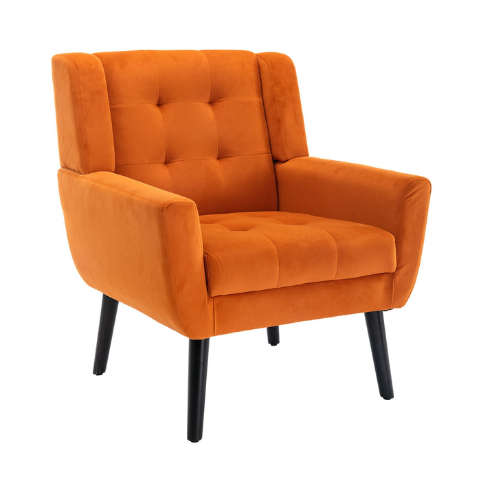 Modern Soft Velvet Material Ergonomics Accent Chair Living Room Chair Bedroom Chair Home Chair With Black Legs For Indoor Home - Orange