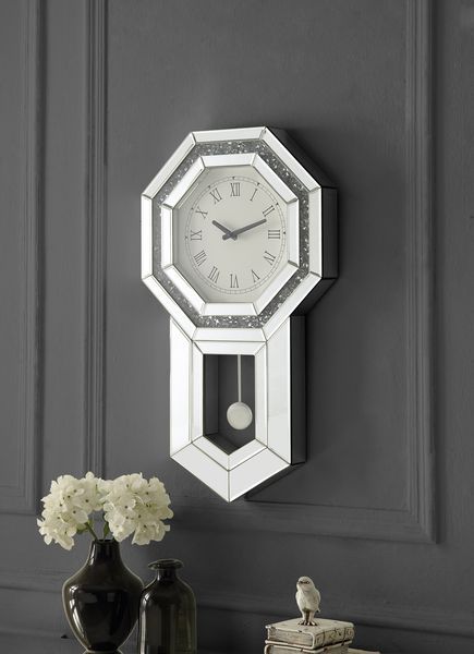 Noralie - Wall Clock - Mirrored & Faux Diamonds - 28" Unique Piece Furniture