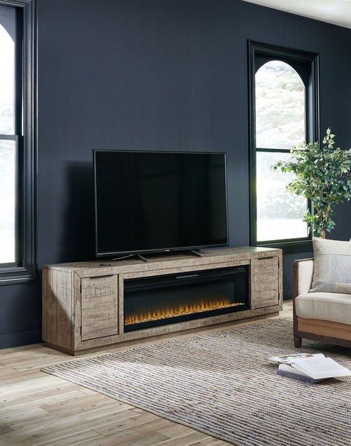 Krystanza - Weathered Gray - TV Stand With Wide Fireplace Insert Unique Piece Furniture