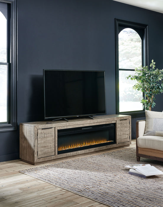 Krystanza - Weathered Gray - TV Stand With Wide Fireplace Insert Unique Piece Furniture