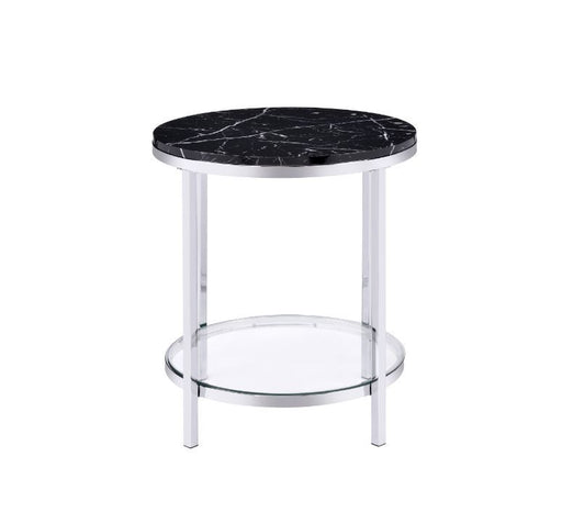 Virlana - End Table - Faux Black Marble & Chrome Finish Unique Piece Furniture