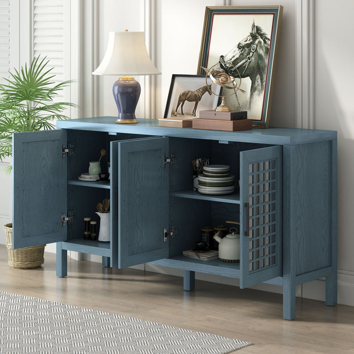 Txrem Retro Mirrored Sideboard With Closed Grain Pattern For Dining Room, Living Room And Kitchen (Antique Blue)
