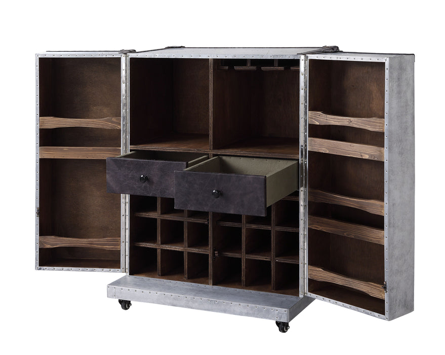 Brancaster - Wine Cabinet - Antique Ebony Top Grain Leather & Aluminum Unique Piece Furniture