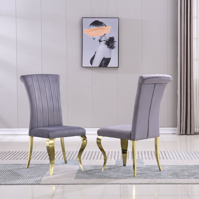 Modern Velvet Dining Chairs (Set of 2), Upholstered Accent Armless Chairs With Stripe Backrest - Grey