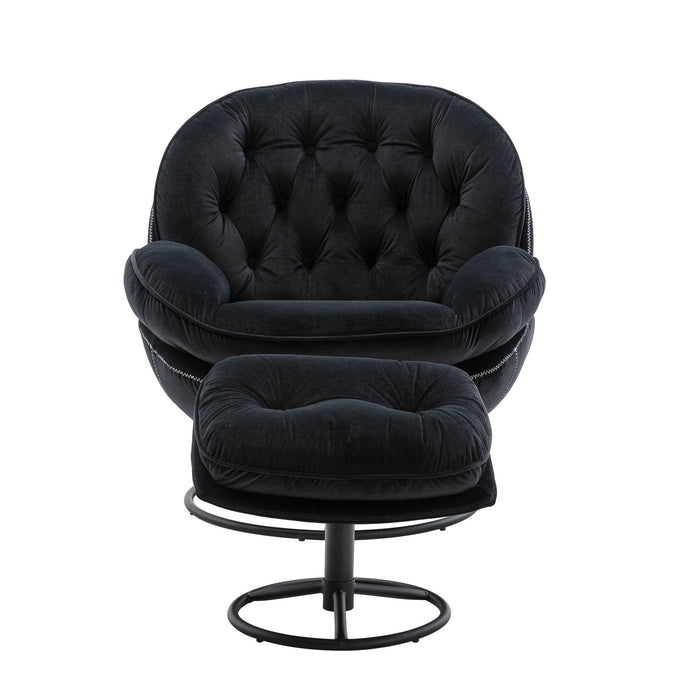 Accent Chair TV Chair Living Room Chair With Ottoman - Black