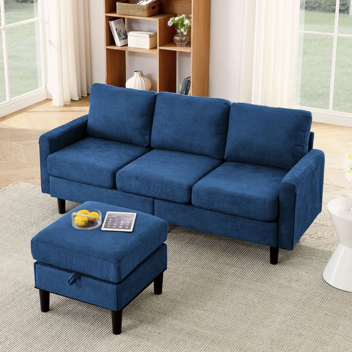 Upholstered Sectional Sofa Couch, L Shaped Couch With Storage Reversible Ottoman Bench 3 Seater For Living Room, Apartment, Compact Spaces, Fabric Navy Blue