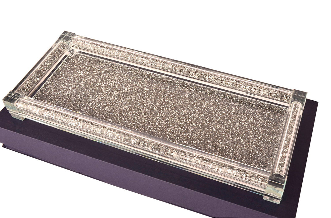 Ambrose Exquisite Large Glass Tray In Gift Box - Silver
