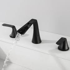 Two Handle Widespread Bathroom Faucet Black Bathroom Faucet 8 Inch 3 Holes Waterfall Bath Sink Lavatory Supply Lines Hose