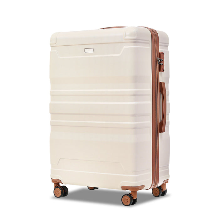 Luggage Sets New Model Expandable Abs Hardshell 3 Pieces Clearance Luggage Hardside Lightweight Durable Suitcase Sets Spinner Wheels Suitcase With Tsa Lock 20''24''28'' (Beige And Brown)