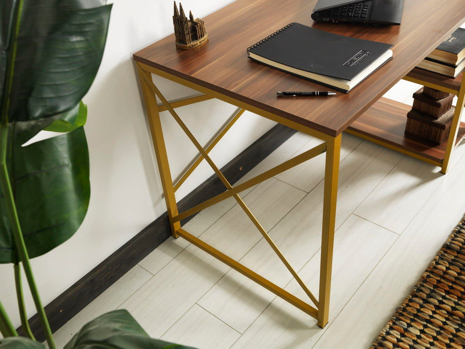 Furnish Home Store Morello Gold Metal Frame 47" Wooden Top 2 Shelves Writing And ComPuter Desk For Home Office