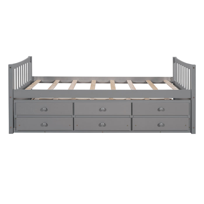 Daybed With Trundle And Drawers, Twin Size, Gray