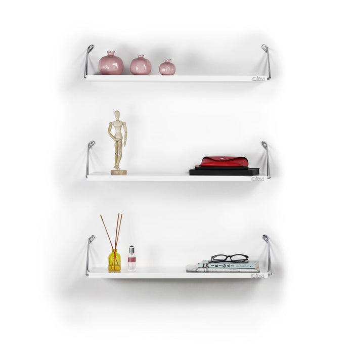Altai Floating Wall Decor Wall Mounted Rustic Decorative Hanging Metal Bracket Triple Shelfs For Books, White/Chrome
