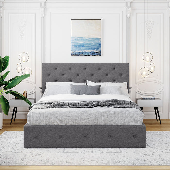 Queen Size, Upholstered Platform Bed With A Hydraulic Storage System - Gray
