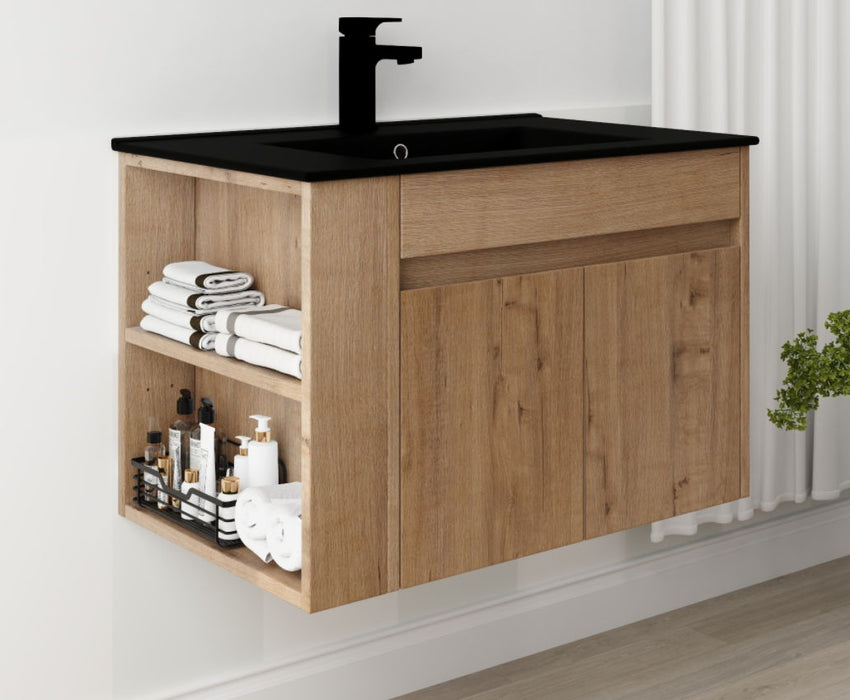 30" Bathroom Vanity With Black Ceramic Basin And Adjust Open Shelf (KD-Packing)