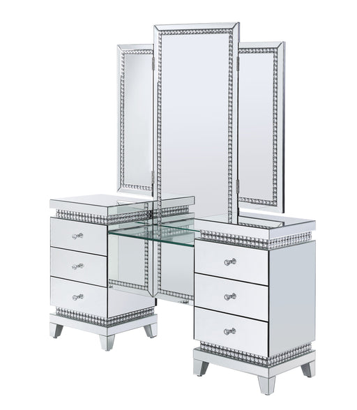 Lotus - Vanity Desk - Mirrored & Faux Crystals Unique Piece Furniture