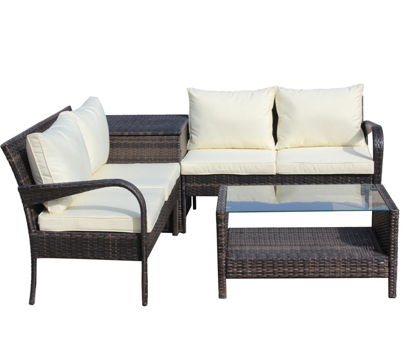 4 Piece Patio Sectional Wicker Rattan Outdoor Sofa Set With Storage Box Brown