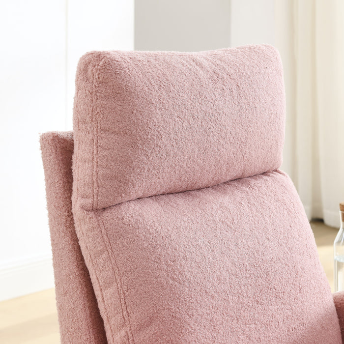 Welike 27.6" W Modern Accent High Backrest Living Room Lounge Arm Rocking Chair, Two Side Pocket - Blush