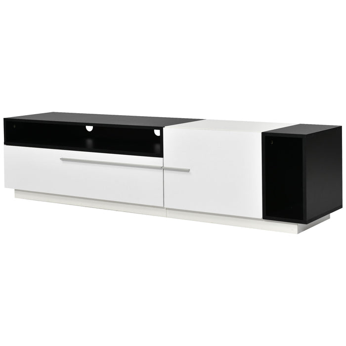 On-Trend Two-Tone Design TV Stand With Silver Handles, Uv High-Gloss Media Console For Tvs Up To 70", Chic Style TV Cabinet With Spacious Storage Space For Living Room, White