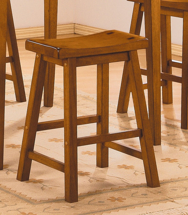 Casual Dining 18 Inch Height Saddle Seat Stools 2 Pieces Set Solid Wood Oak Finish Home Furniture
