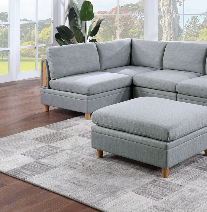Living Room Furniture Ottoman Light Gray Dorris Fabric 1 Piece Cushion Ottomans Wooden Legs