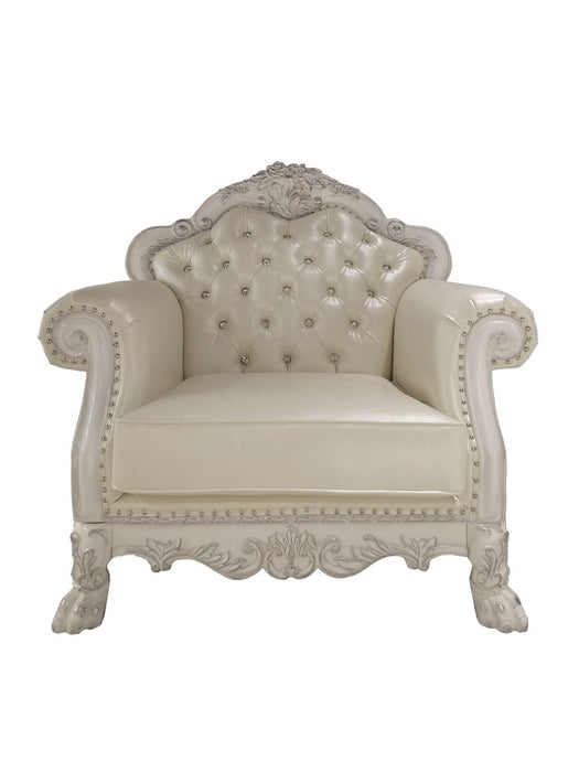 Acme Dresden Chair With 2 Pillows, Synthetic Leather & Bone White Finish