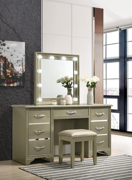 Beaumont - 7-Drawer Vanity Desk With Lighting Mirror - Champagne Unique Piece Furniture