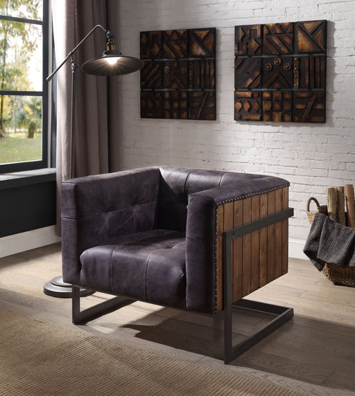 Sagat - Accent Chair - Antique Ebony Top Grain Leather & Rustic Oak Unique Piece Furniture