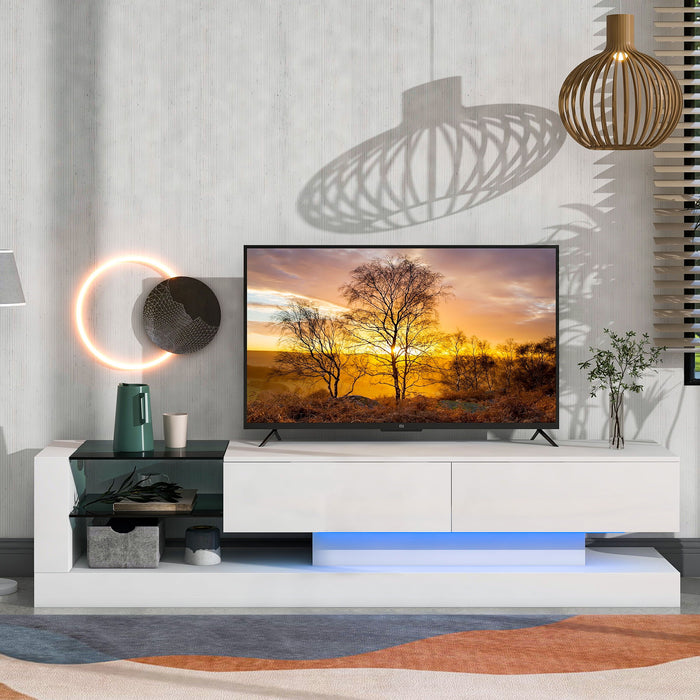 On-Trend TV Stand With Two Media Storage Cabinets Modern High Gloss Entertainment Center For 75" TV, 16 - Color Rgb LED Color Changing Lights For Living Room, White
