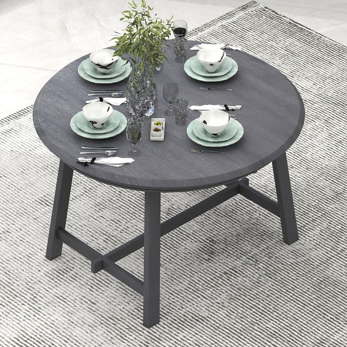Trexm Wood Dining Table Round Extendable Dining Table For Dining Room (Gray)