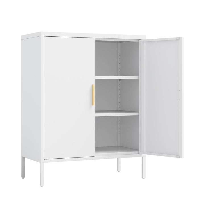 Metal Storage Cabinet With 2 Doors And 2 Adjustable Shelves, Steel Lockable Garage Storage Cabinet, Metal File Cabinet For Home Office School Gym - White