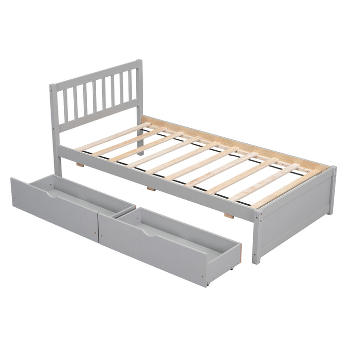 Modern Design Wooden Twin Size Platform Bed With 2 Drawers For Grey Color
