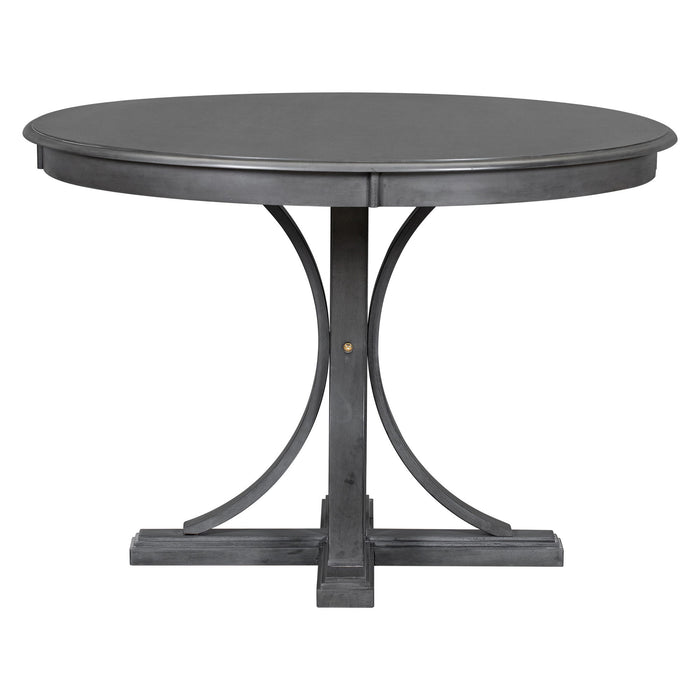Trexm 5 Piece Retro Round Dining Table Set With Curved Trestle Style Table Legs And 4 Upholstered Chairs For Dining Room (Dark Gray)