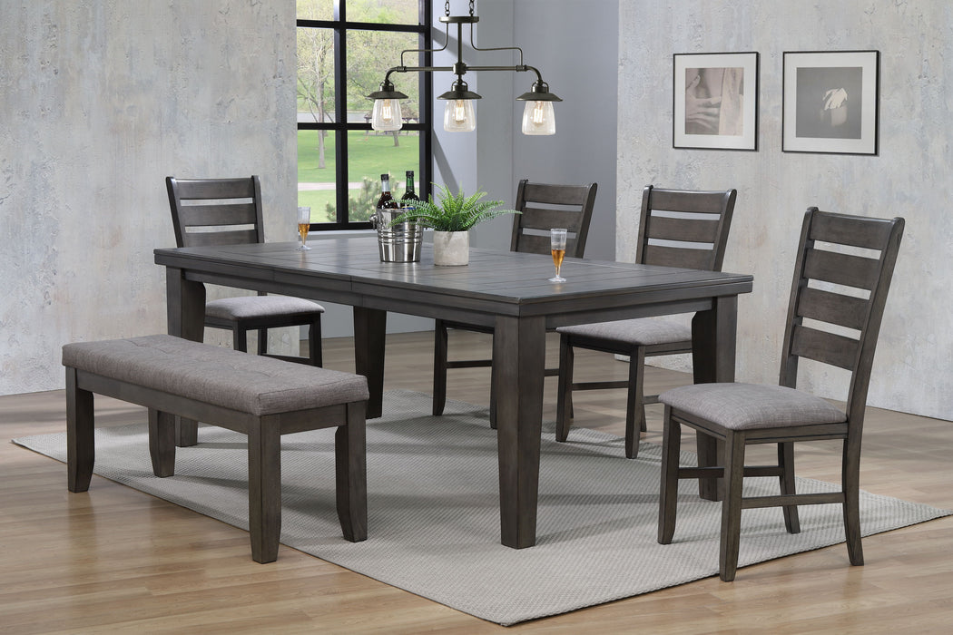 Contemporary 6 Pieces Dining Set Extendable Leaf Table Linen Look Fabric Upholstered Chair Bench Seats Gray Finish Wooden Solid Wood Dining Room Furniture