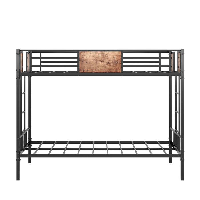 Bunk Bed Twin Over Twin Size Metal Bunk Bed With Ladder And Full - Length Guardrail, Metal Bunk Bed, Storage Space, No Box Spring Needed, Noise Free, Black