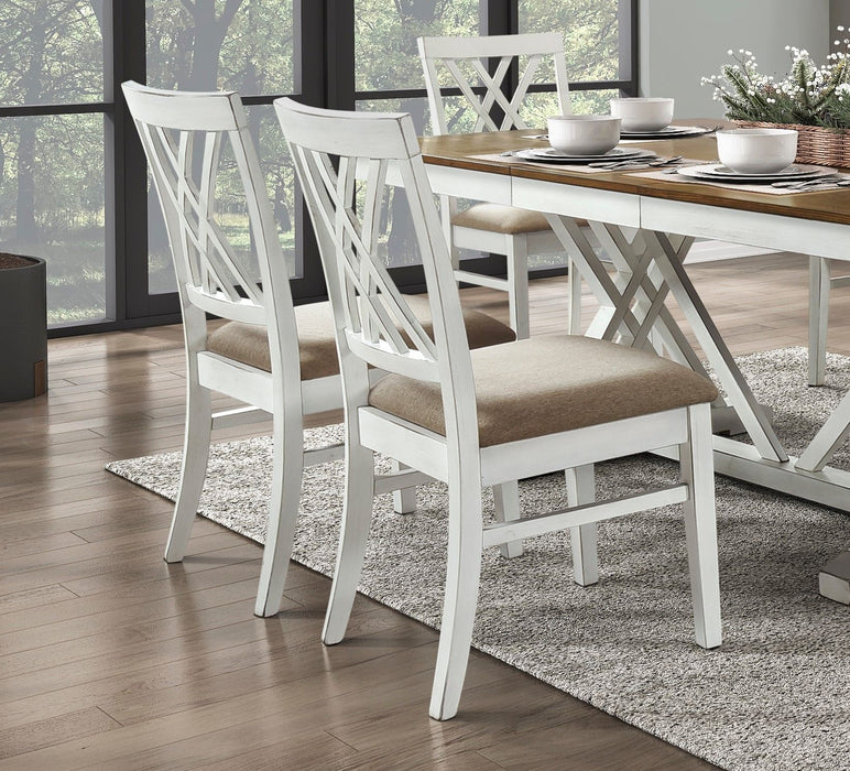 Modern Style White And Oak Finish 7 Pieces Dining Set Table Extension Leaf 6 Side Chairs Upholstered Seat Charming Traditional Dining Room Furniture